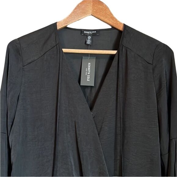 NWT! Kenneth Cole black faux wrap blouse - Picture 2 of 10